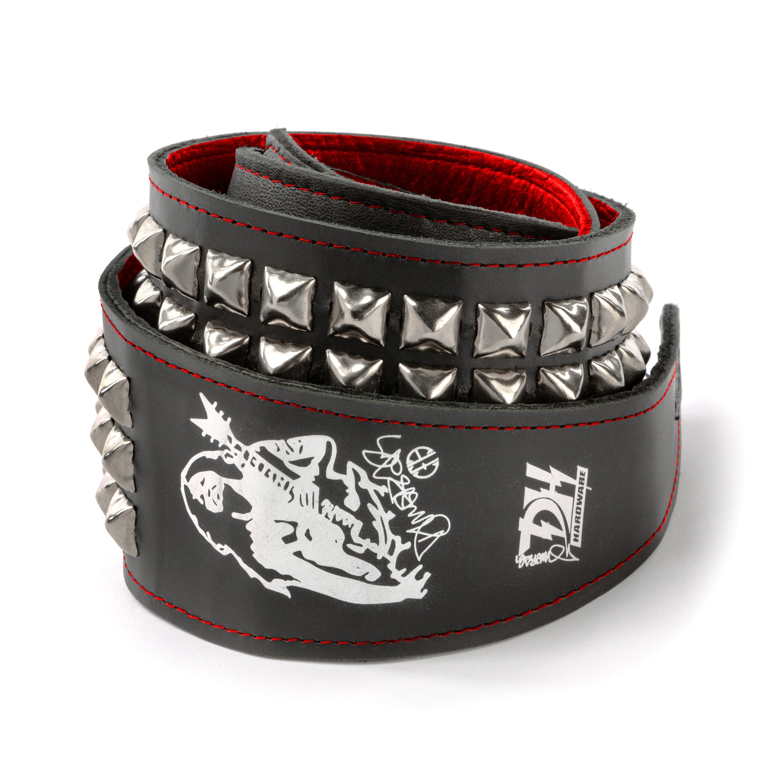 Dimebag Darrell Handmade Red Leather Strap - CHROME Pyramid